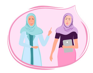 Muslim woman doctor and business lady. Vector illustrations of Arab women in the medical and health professional, political, business and social life