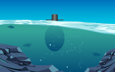 Submarine at underwater in the the ocean