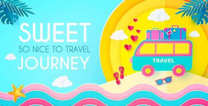 Sweet Journey. Vacation and Travel Design Template. Papercraft. © feaspb