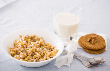 plate with cereal porridge for breakfast