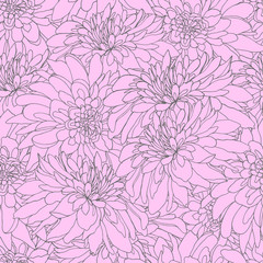 Fototapeta na wymiar Seamless pattern with rose chrysanthemums. Endless texture for design. Vector background with chrysanthemums for your greeting cards, fabric design, wedding announcements.