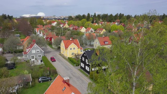 Aerial view of villa suburb in Stockholm, Sweden