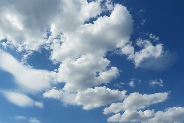 Beautiful sky view with fluffy clouds, natural clouds background 