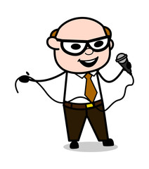 Singing a Song - Retro Cartoon Father Old Boss Vector Illustration