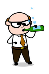 Drunk - Retro Cartoon Father Old Boss Vector Illustration