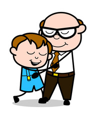 Fatherhood - Retro Cartoon Father Old Boss Vector Illustration