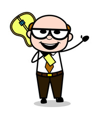 Holding a Guitar - Retro Cartoon Father Old Boss Vector Illustration