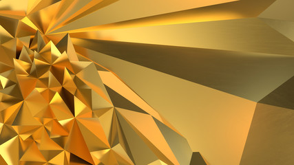 Gold Low poly triangle, trigon, triangular  background. abstract golden geometric crystals. Minimal quartz, stone, gems.