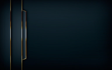 Dark overlap layers abstract background. Modern shape with light golden line element decoration. Realistic dimension design vector illustration.