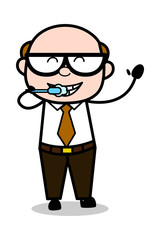 Teeth Cleaning - Retro Cartoon Father Old Boss Vector Illustration