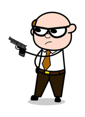 Pointing Gun - Retro Cartoon Father Old Boss Vector Illustration