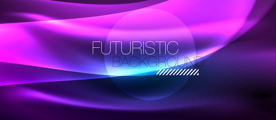 Glowing abstract wave on dark, shiny motion, magic space light. Techno abstract background