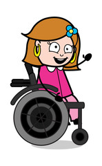Sitting on Wheel Chair and Discussing - Retro Cartoon Female Housewife Mom Vector Illustration