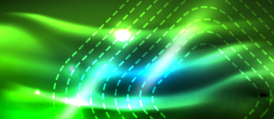 Neon glowing techno lines, hi-tech futuristic abstract background template with square shapes