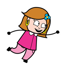 Trying to Fly - Retro Cartoon Female Housewife Mom Vector Illustration