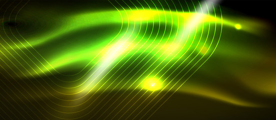 Neon square shapes lines on glowing light background