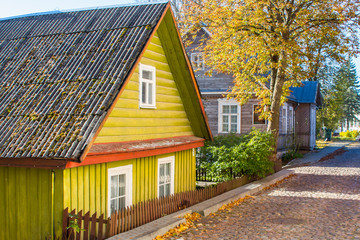 Fototapeta na wymiar Historic wooden house on the streets of Trakai. Lithuania