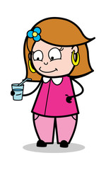 Drinking Juice - Retro Cartoon Female Housewife Mom Vector Illustration