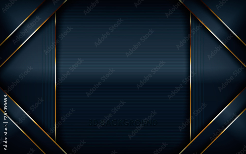 Poster dark overlap layers abstract background. modern shape with light golden line element decoration. rea