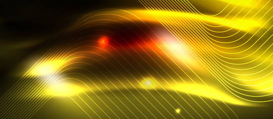 Neon glowing techno lines, hi-tech futuristic abstract background template with square shapes