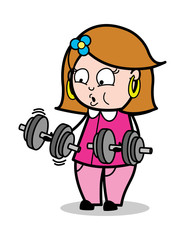 Doing Exercise - Retro Cartoon Female Housewife Mom Vector Illustration