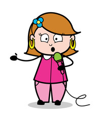 Announcing - Retro Cartoon Female Housewife Mom Vector Illustration