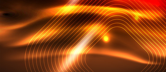 Neon square shapes lines on glowing light background