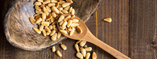 Toasted Pine Nuts. Organic Vegetarian Food.