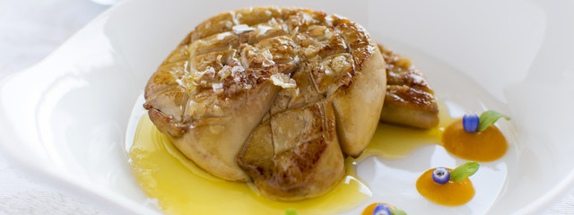 Foie Gras with Apple Sauce. Fried Goose Liver.