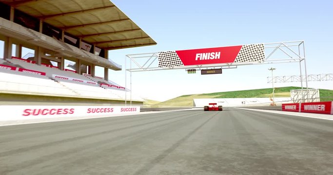 Formula One Racing Car Crossing Finish Line And Winning The Race - High Quality 4K 3D Render