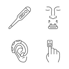 Medical devices linear icons set