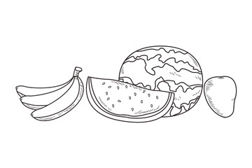 Fresh fruit nutrition healthy black and white hand drawn