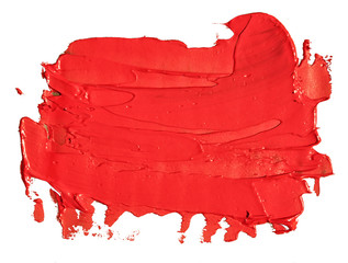 Red oil texture paint stain brush stroke, hand painted, isolated on white background