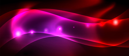 Neon color wave lines abstract background, magic techno futuristic light