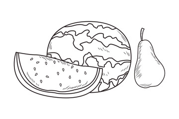 Fresh fruit nutrition healthy black and white hand drawn