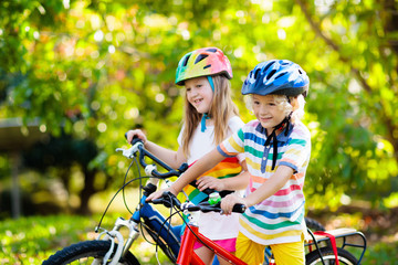 Fototapeta premium Kids on bike. Children on bicycle. Child biking.