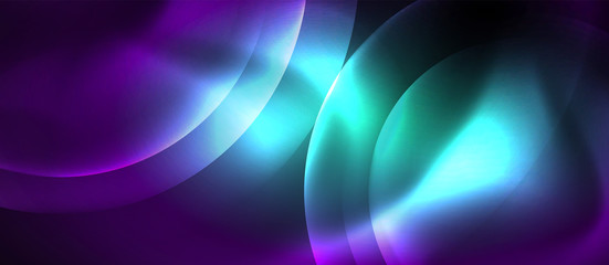 Shiny neon color light with circles abstract background