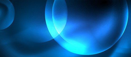Blue neon bubbles and circles abstract background, futuristic magic techno design