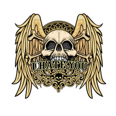 Gothic sign with skull, and wings grunge vintage design t shirts