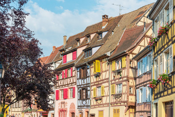 COLMAR, FRANCE - June 29, 2018: Antique building view in Old Town Colmar, Alsace, France
