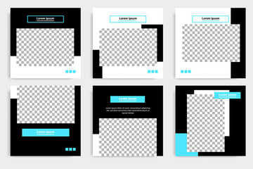 Editable square geometric banner template. Minimalist design background in black and blue color. Vector illustration. Suitable for social media post and cover, web internet, brochure.