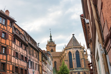 Obraz premium COLMAR, FRANCE - June 29, 2018: Street view of downtown in Colmar, Alsace, France