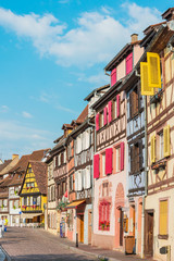 Obraz premium COLMAR, FRANCE - June 29, 2018: Street view of downtown in Colmar, Alsace, France