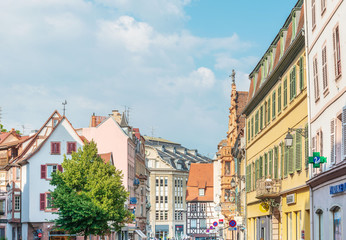 COLMAR, FRANCE - June 29, 2018: Antique building view in Old Town Colmar, Alsace, France