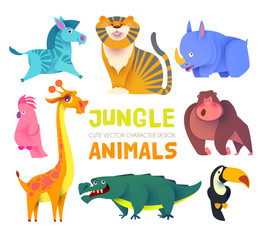 Cute Jungle Animals Set. Exptic Wild Collection.