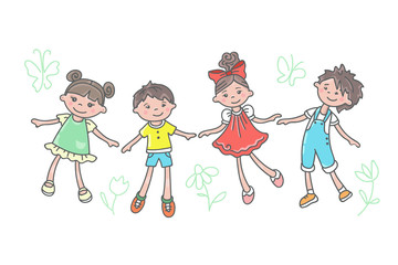 Cute cartoon kids. Smiling children. Happy childhood. Nice boys and pretty girls.