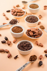 Natural cocoa beans, cocoa nibs and cocoa powder