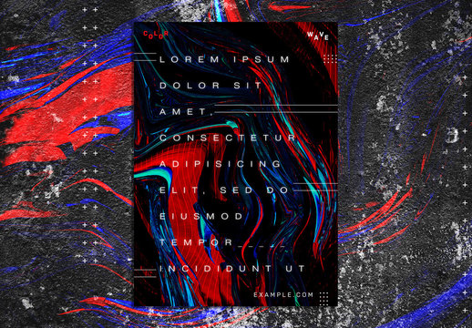 Futuristic Poster Layout with Bright Colorful Liquid Elements