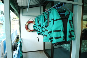 Life jacket on a boat.