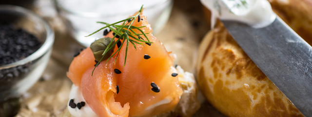 Pretzel with Smoked Salmon, Cream Cheese, Fresh Dill, Black Sesame and Lime
